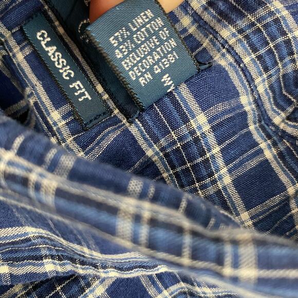 Ralph Lauren Linen Blend Button Up Shirt Mens XL Blue Plaid Classic Fit Long Slv - Picture 10 of 11